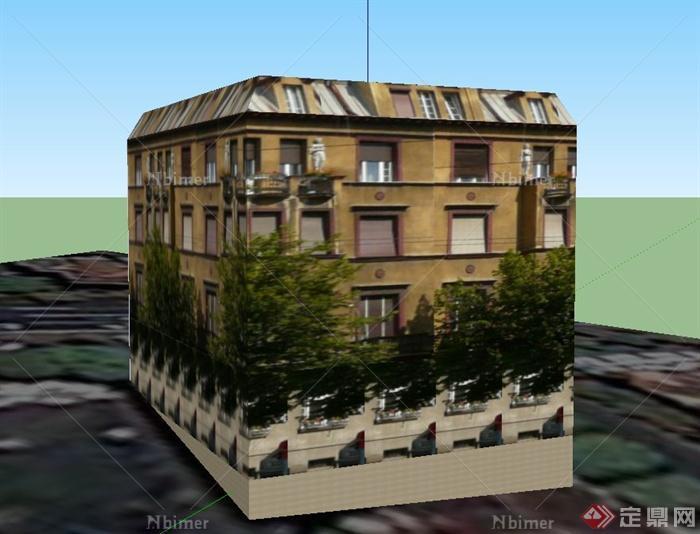 某四层欧式住宅建筑设计SU模型
