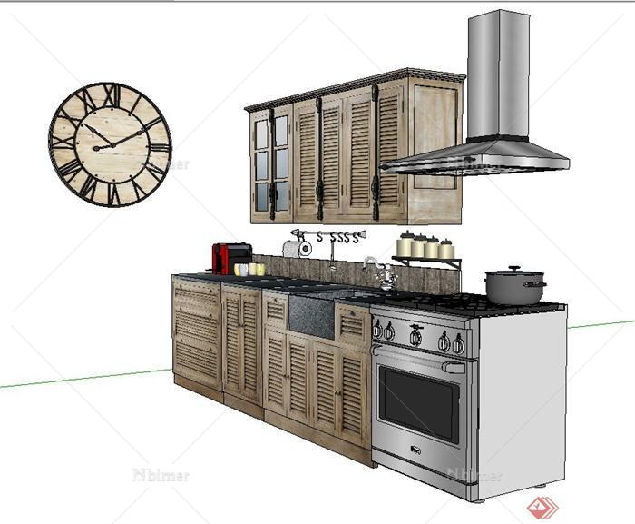 室内木质厨卫设施橱柜设计SU模型[原创]