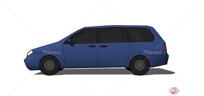 某现代蓝色小汽车SU模型