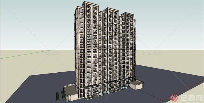 某现代风格简约高层住宅公寓建筑设计SU模型[原创