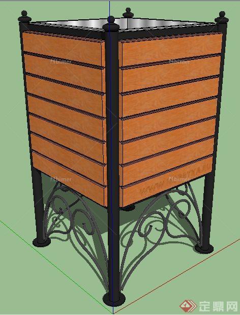 新古典风格铁艺木质花钵设计su模型