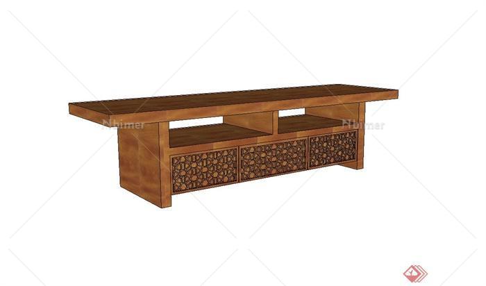 现代中式木制电视柜设计su模型