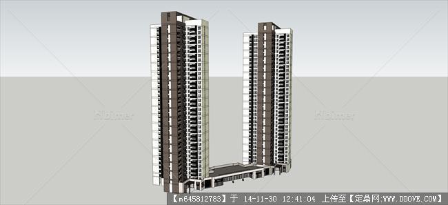 高层住宅带底商建筑单体su模型