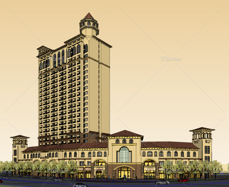 托斯卡纳风格高层公寓及底商SketchUp模型