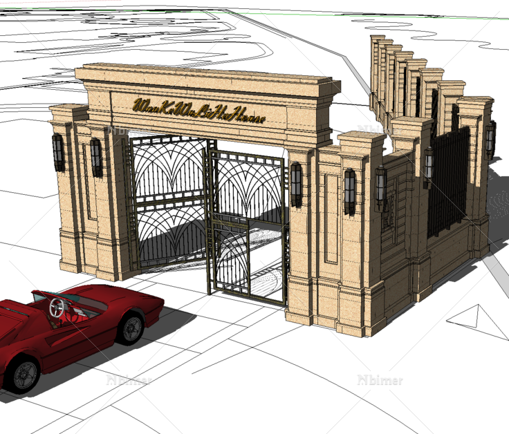 大门和围墙建筑设计SketchUp模型