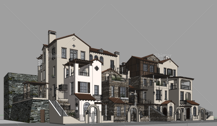 英式风格小高层住宅SketchUp模型