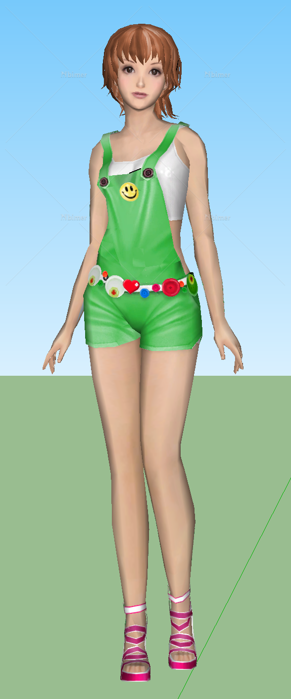 3D绿色短裤小美女SketchUp人物模型