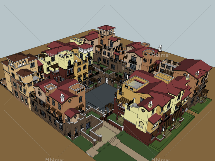 西班牙风格围合式多层住宅组团SketchUp模型