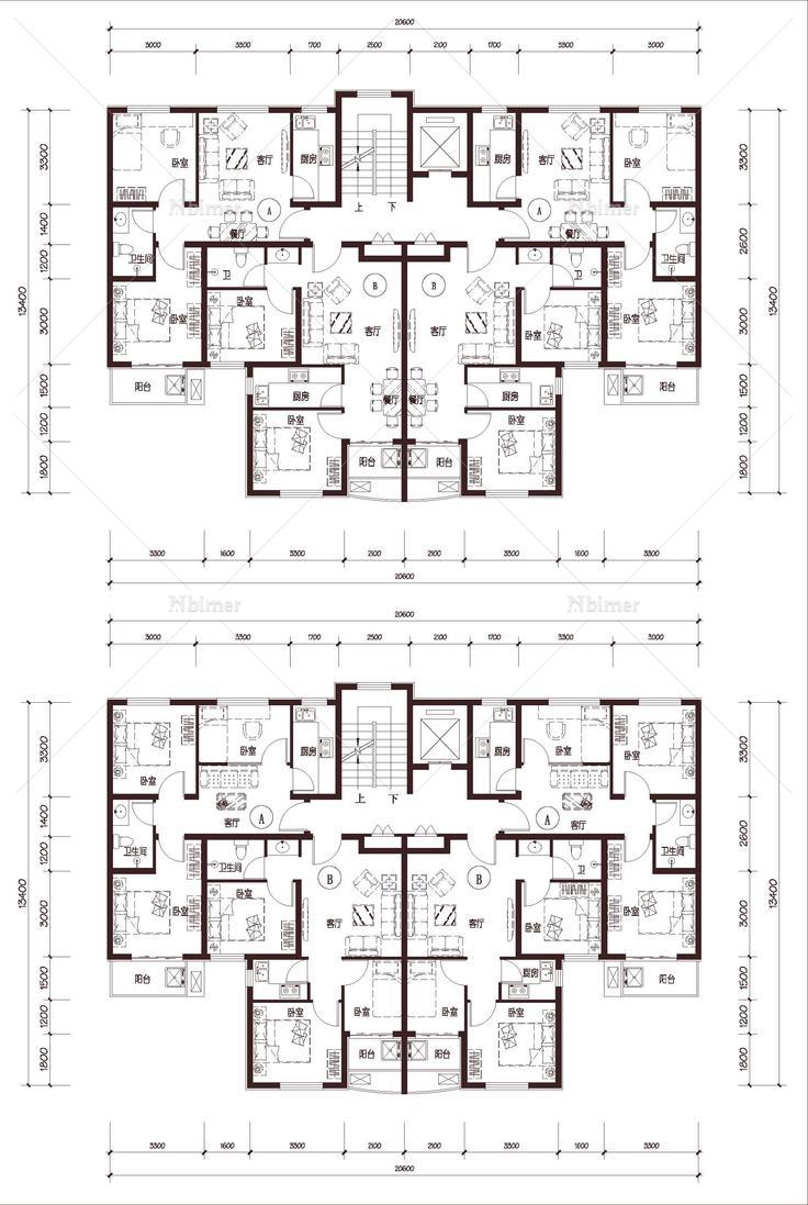 北方 1梯4户 11层 户型