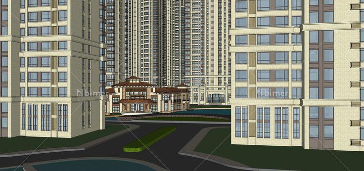 高层现代主义风格住宅区规划设计sketchup模型