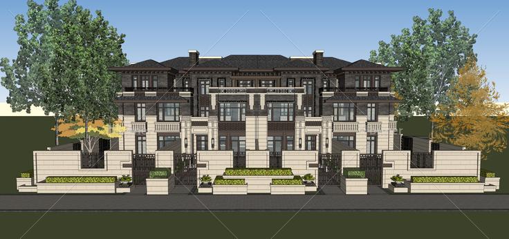 新中式风格联排别墅sketchup模型