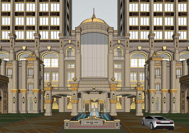 欧式古典威尼斯风格酒店sketchup模型
