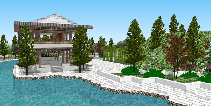 中式古典园林公园规划方案sketchup模型