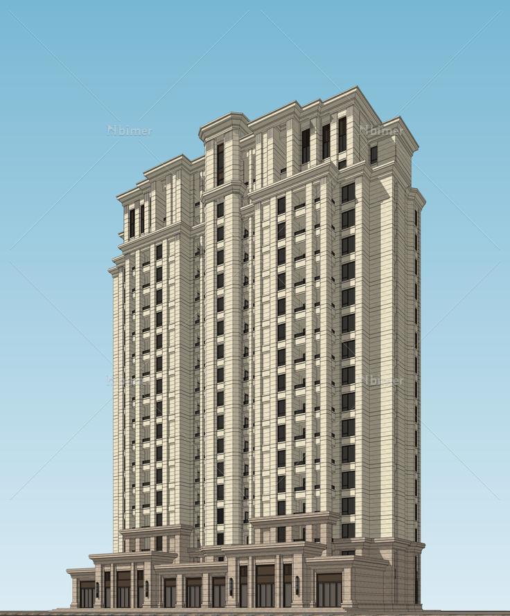 欧式风格高层住宅单体建筑设计方案sketchup模型