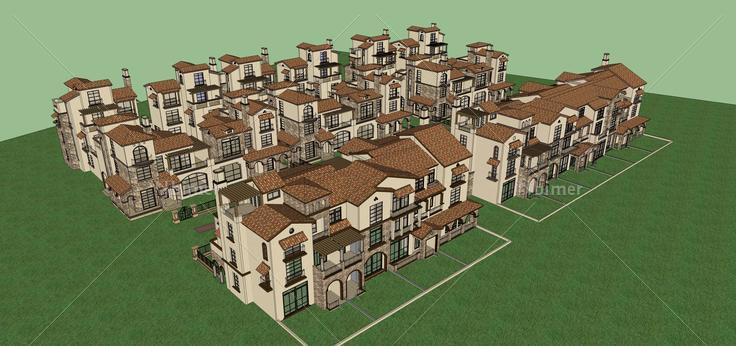 欧式风格别墅建筑群sketchup模型