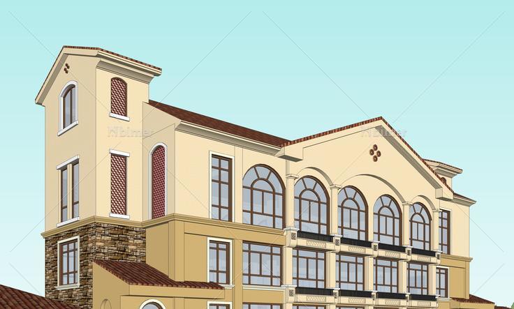 托斯卡纳风格酒店建筑sketchup模型