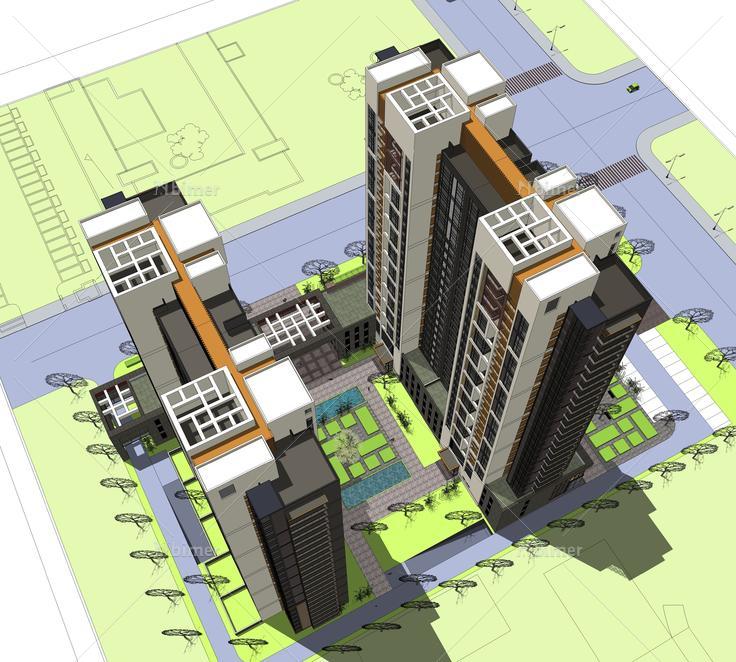 现代高层商住楼设计方案sketchup模型