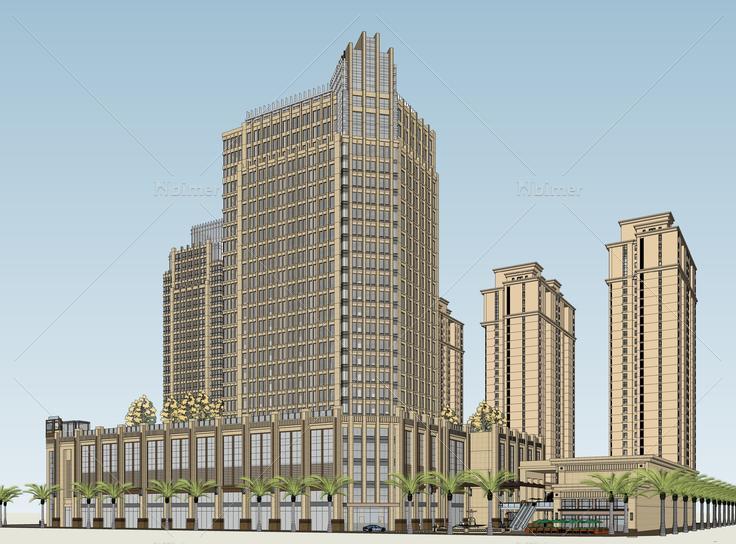 欧式古典风格商业综合体与高层住宅楼sketchup模